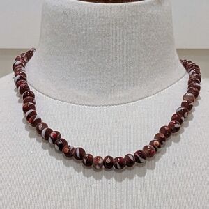 NWOT Beckwoman 18" Medium Hand Blown Brown Glass Beads with Red Dots